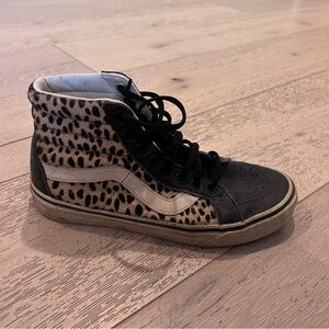 Vans Black leather and Leopard fur High-Top Sneakers
